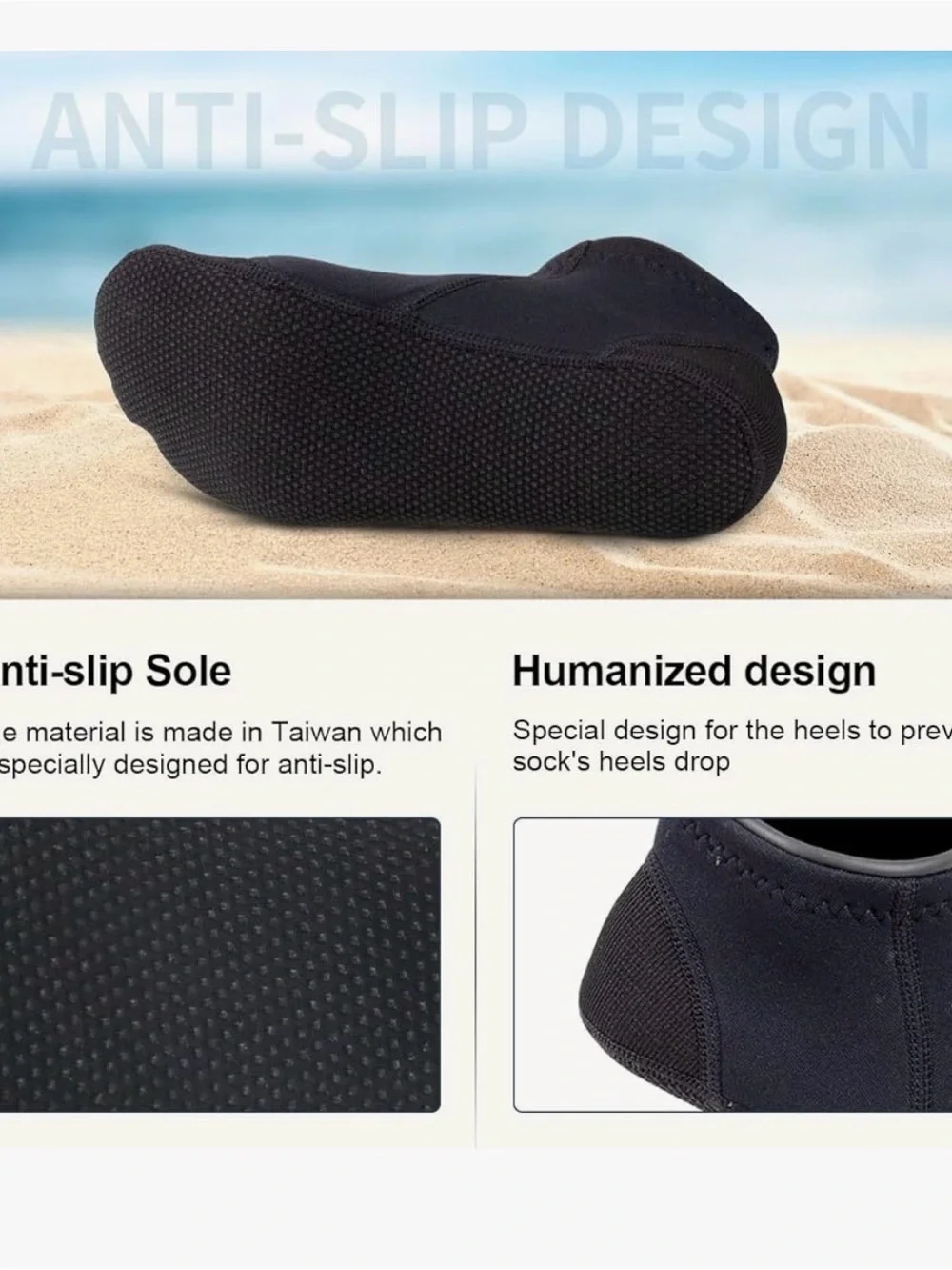 Xuker Neoprene Unisex Water Sand Socks 3mm, Black, Large M9/10, W10/11